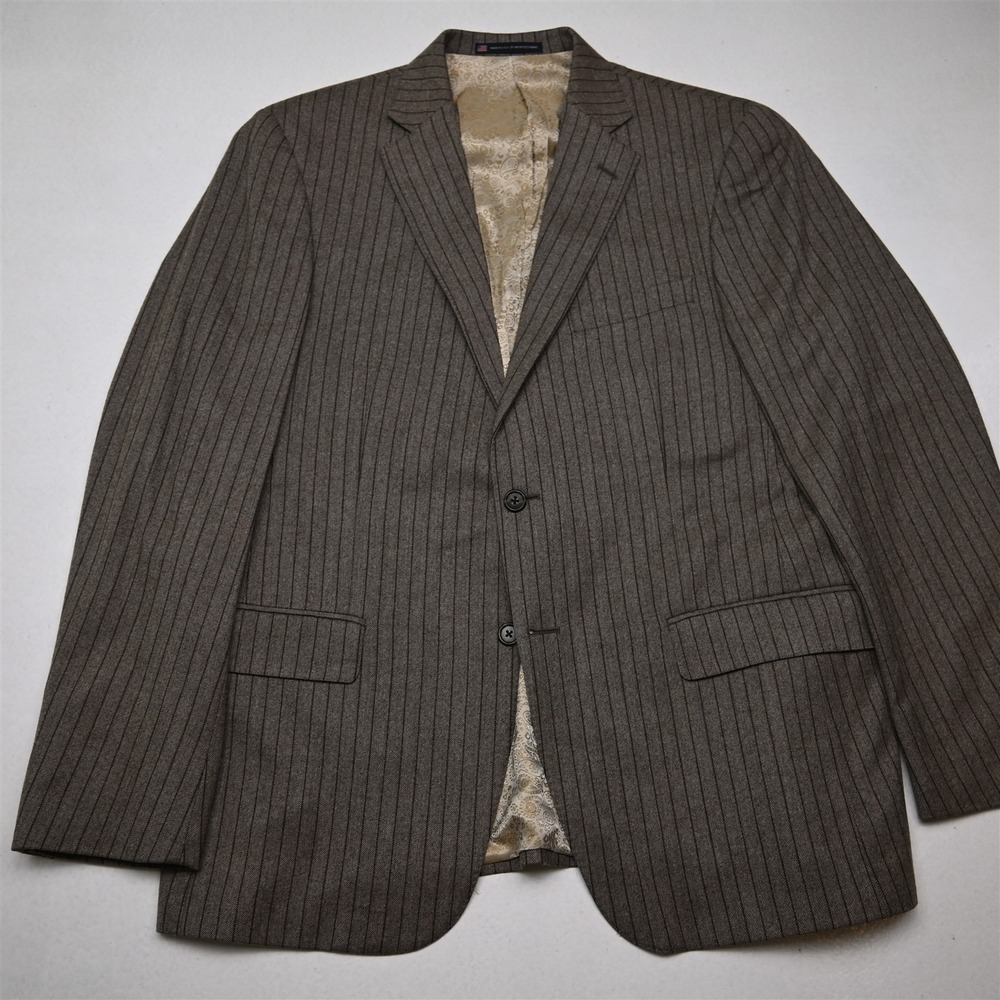 Hart Schaffner Marx‎ 42R 36x32 Brown Striped Wool Flannel USA Made Mens Suit - Picture 2 of 12